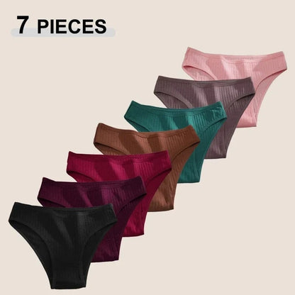 7PCS Women's Seamless Cotton Panties Ladies Low Rise Stripe Underwear Elastic Comfortable Cotton Briefs Breathable Sexy Lingerie - A-1 Thread Vault