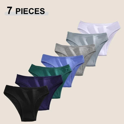 7PCS Women's Seamless Cotton Panties Ladies Low Rise Stripe Underwear Elastic Comfortable Cotton Briefs Breathable Sexy Lingerie - A-1 Thread Vault