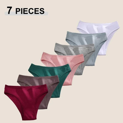 7PCS Women's Seamless Cotton Panties Ladies Low Rise Stripe Underwear Elastic Comfortable Cotton Briefs Breathable Sexy Lingerie - A-1 Thread Vault