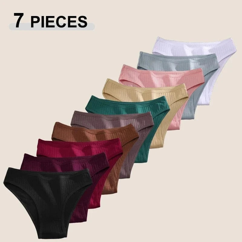 7PCS Women's Seamless Cotton Panties Ladies Low Rise Stripe Underwear Elastic Comfortable Cotton Briefs Breathable Sexy Lingerie - A-1 Thread Vault