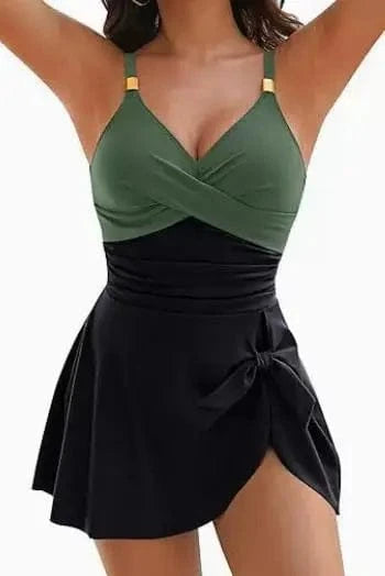 8 Colors Cute Women Swimdress Tummy Control Sexy One Piece Slim & Comfortable Ruched & Cross Swimwear Elastic Beachwear 2025 New - A-1 Thread Vault