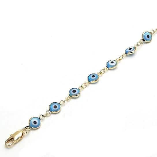 8" Gold Filled Evil Eye Light Blue Bracelet - A-1 Thread Vault