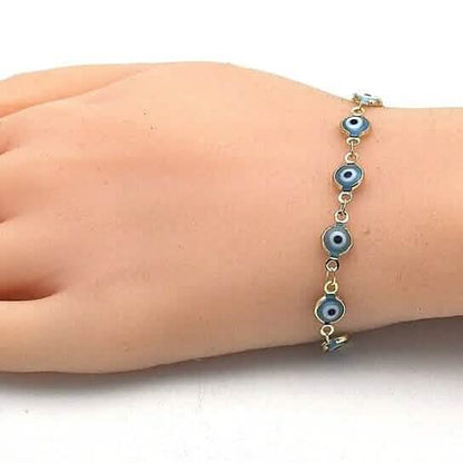 8" Gold Filled Evil Eye Light Blue Bracelet - A-1 Thread Vault