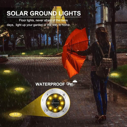 8-Pack: 8 LED Solar Disk Lights Waterproof Garden In-ground Pathway Lights - A-1 Thread Vault