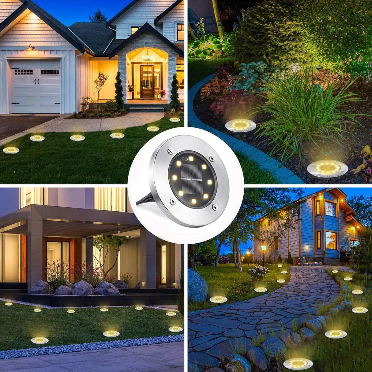 8-Pack: 8 LED Solar Disk Lights Waterproof Garden In-ground Pathway Lights - A-1 Thread Vault