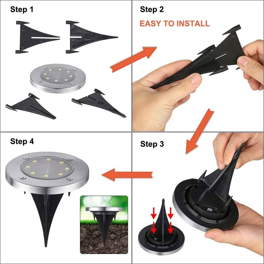 8-Pack: 8 LED Solar Disk Lights Waterproof Garden In-ground Pathway Lights - A-1 Thread Vault