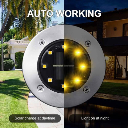 8-Pack: 8 LED Solar Disk Lights Waterproof Garden In-ground Pathway Lights - A-1 Thread Vault