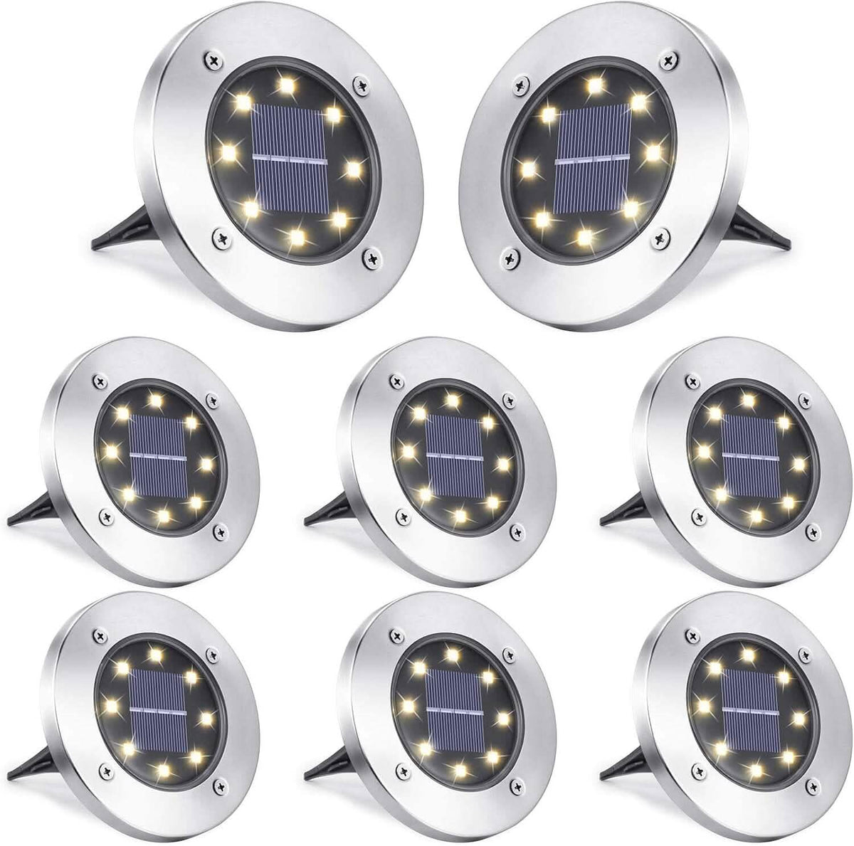 8-Pack: 8 LED Solar Disk Lights Waterproof Garden In-ground Pathway Lights - A-1 Thread Vault