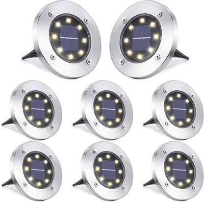 8-Pack: 8 LED Solar Disk Lights Waterproof Garden In-ground Pathway Lights - A-1 Thread Vault
