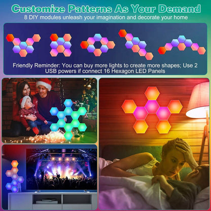 8-Piece: Hexagon Light Panels RGBW Colorful Splicing Wall Lamps - A-1 Thread Vault