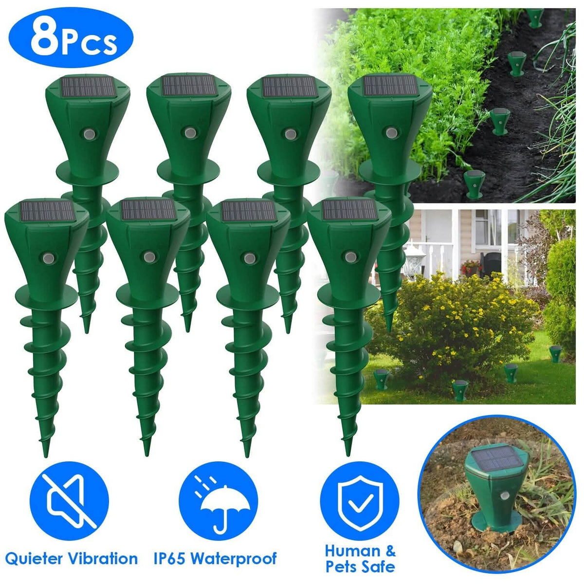 8-Pieces: Solar Powered Repellent Waterproof Solar Vibration Stake - A-1 Thread Vault