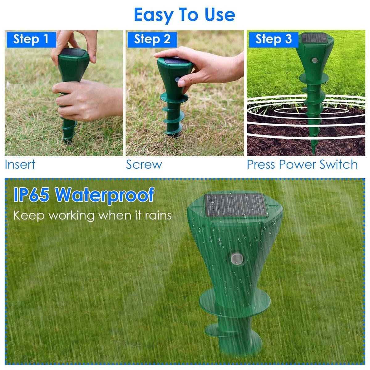 8-Pieces: Solar Powered Repellent Waterproof Solar Vibration Stake - A-1 Thread Vault
