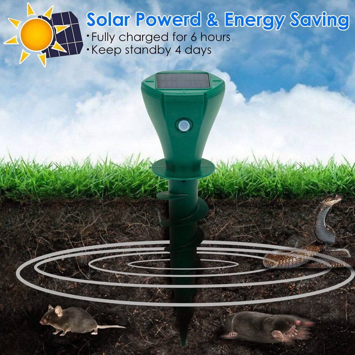 8-Pieces: Solar Powered Repellent Waterproof Solar Vibration Stake - A-1 Thread Vault