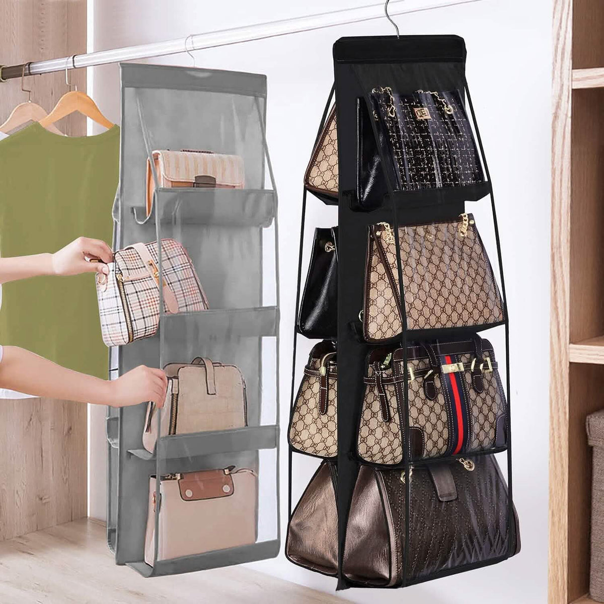 8 Pocket Hanging Purse Organizer Handbag Storage Hanger - A-1 Thread Vault