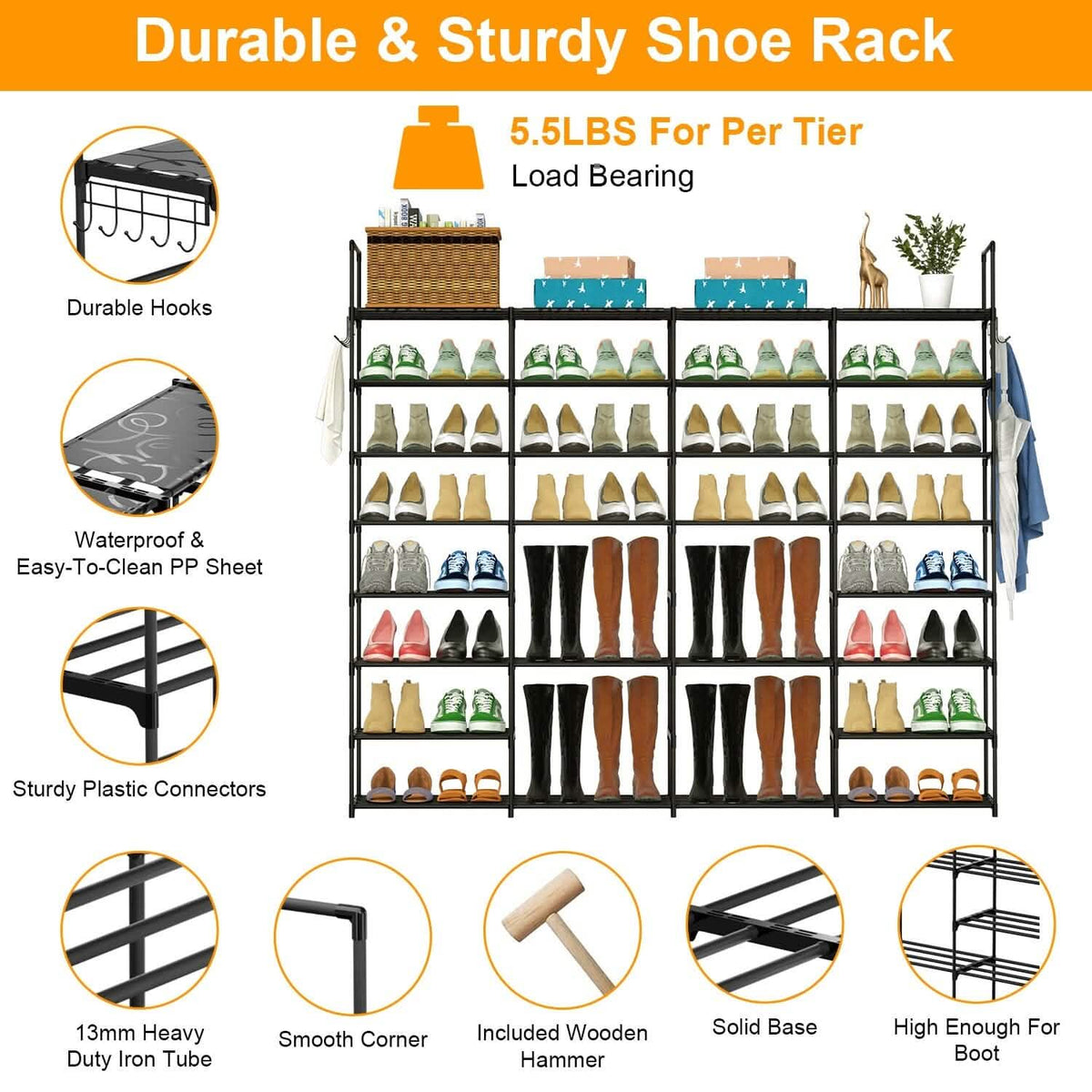 8-Tier Shoe Rack Metal Shoe Storage Shelf - A-1 Thread Vault