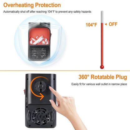 800w Plug-In Space Heater Wall Outlet with 360° Rotatable Plug - A-1 Thread Vault