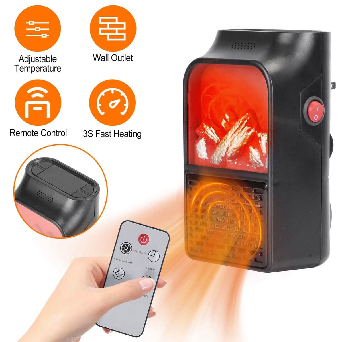 800w Plug-In Space Heater Wall Outlet with 360° Rotatable Plug - A-1 Thread Vault