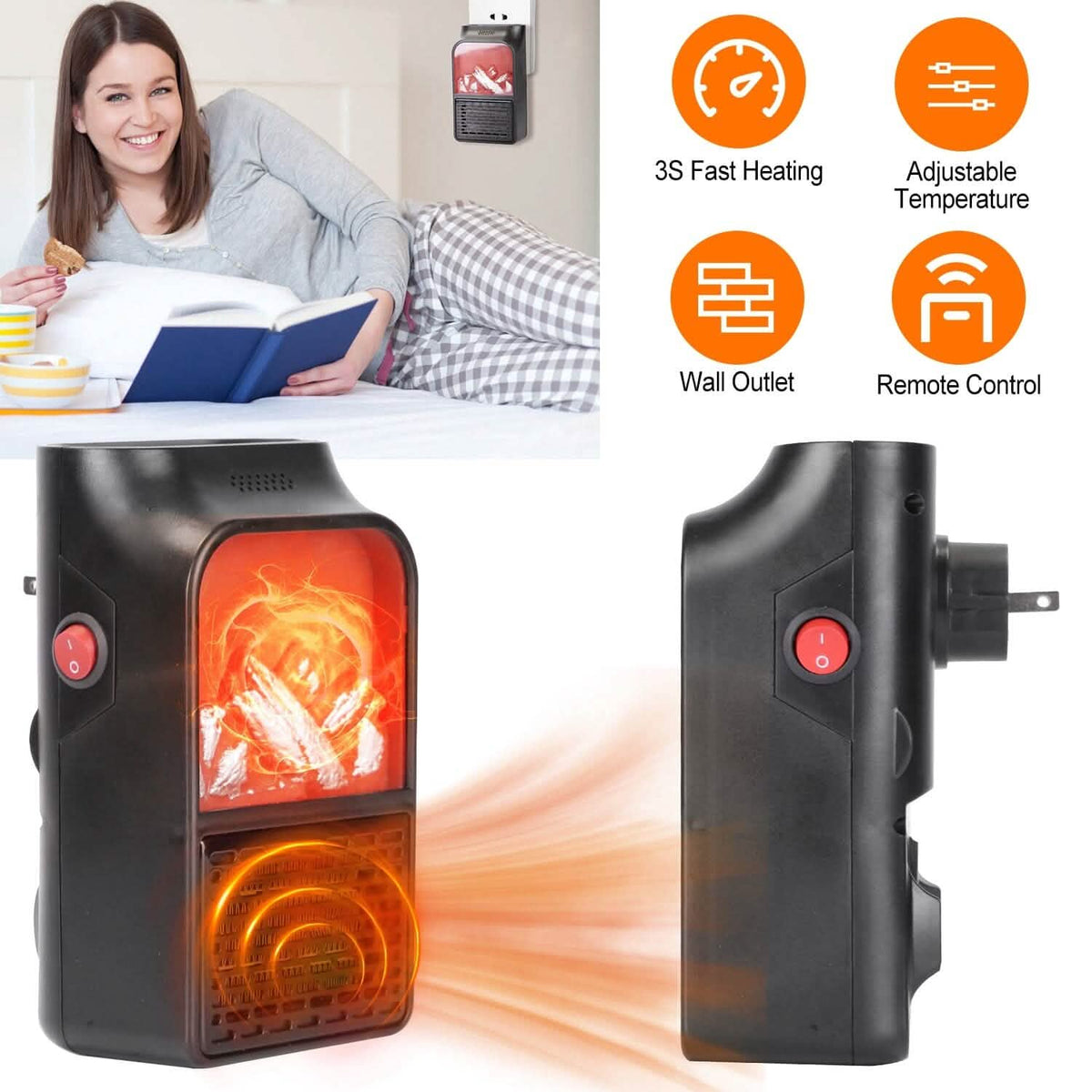 800w Plug-In Space Heater Wall Outlet with 360° Rotatable Plug - A-1 Thread Vault