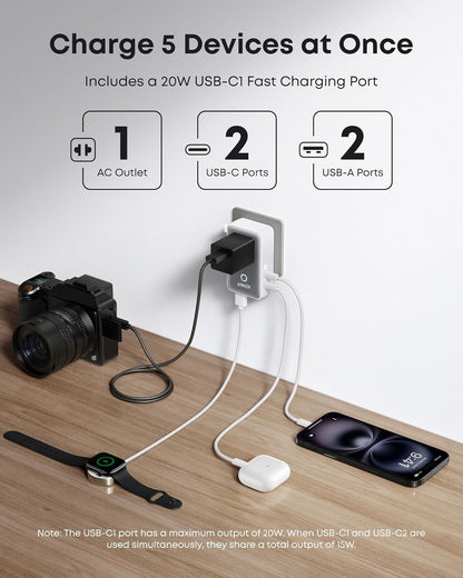 Anker Nano Travel Adapter (5-in-1, 20W, 1-Pack) - A-1 Thread Vault