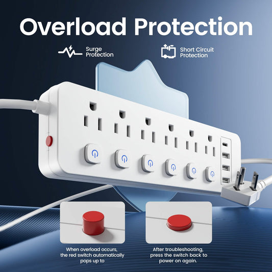 10-in-1 Multi-Outlet Power Strip – 6 AC, 3 USB-A, 1 Type-C - A-1 Thread Vault