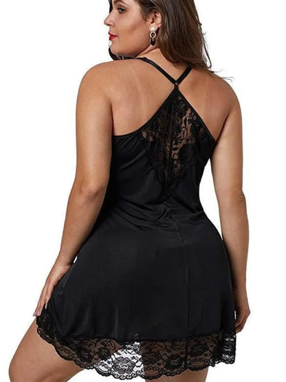 8XL Large Size Spaghetti Straps Nightgown Women Summer Lace Satin Sleepwear Plus Size Nightdress Ladies Pajamas Home Clothes - A-1 Thread Vault