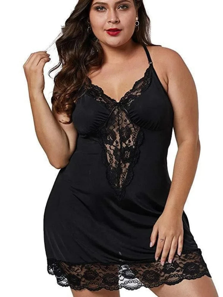 8XL Large Size Spaghetti Straps Nightgown Women Summer Lace Satin Sleepwear Plus Size Nightdress Ladies Pajamas Home Clothes - A-1 Thread Vault
