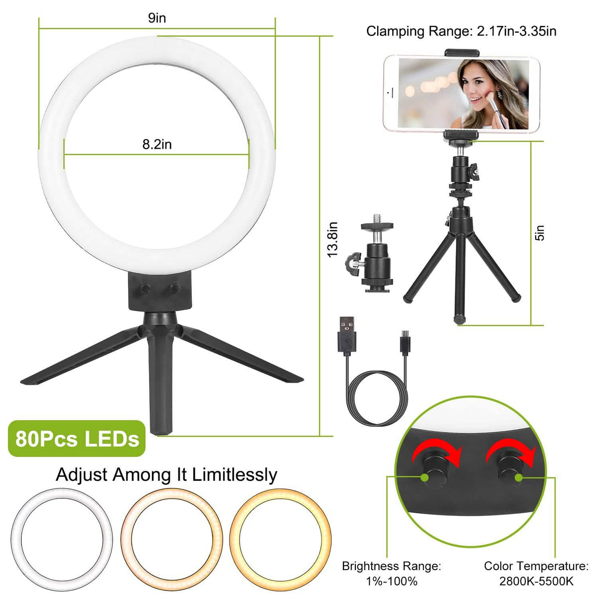 9" Dimmable LED Ring Light with Tripod - A-1 Thread Vault