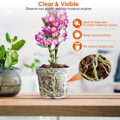 9-Piece: Orchid Pots Clear Reusable Plastic Flower Plant Nursery Planter - A-1 Thread Vault
