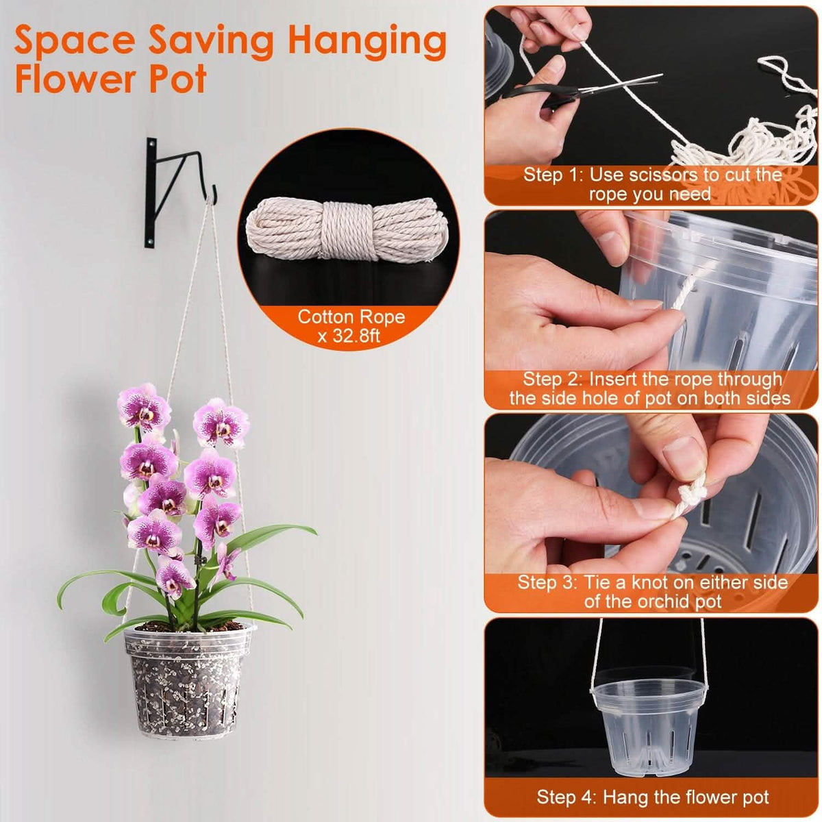 9-Piece: Orchid Pots Clear Reusable Plastic Flower Plant Nursery Planter - A-1 Thread Vault