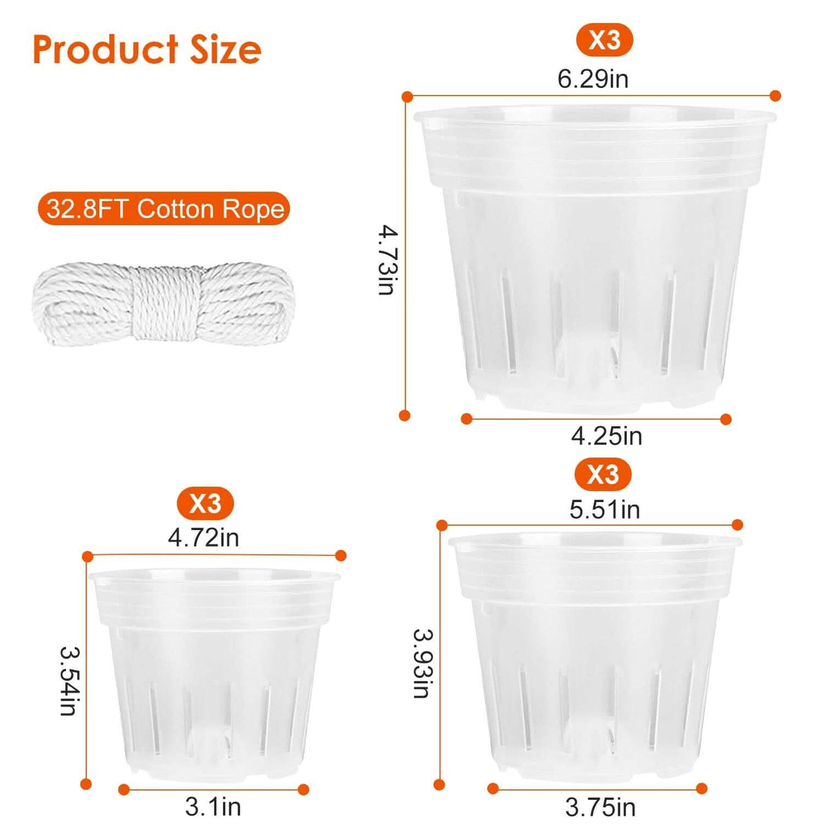 9-Piece: Orchid Pots Clear Reusable Plastic Flower Plant Nursery Planter - A-1 Thread Vault