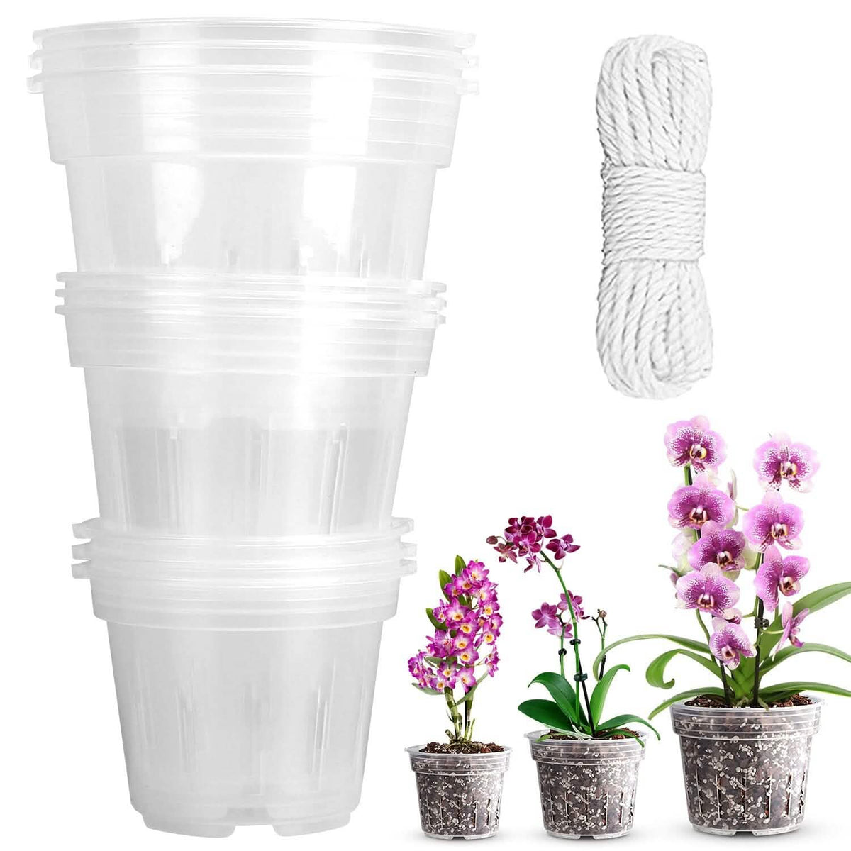 9-Piece: Orchid Pots Clear Reusable Plastic Flower Plant Nursery Planter - A-1 Thread Vault