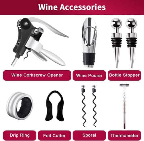 9-Piece Set: Wine Opener Set with Corkscrew, Foil Cutter, Thermometer, Stoppers & More - A-1 Thread Vault