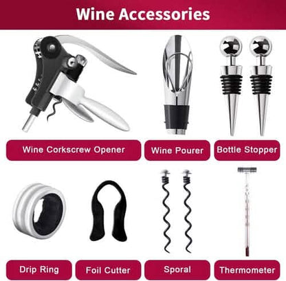 9-Piece Set: Wine Opener Set with Corkscrew, Foil Cutter, Thermometer, Stoppers & More - A-1 Thread Vault