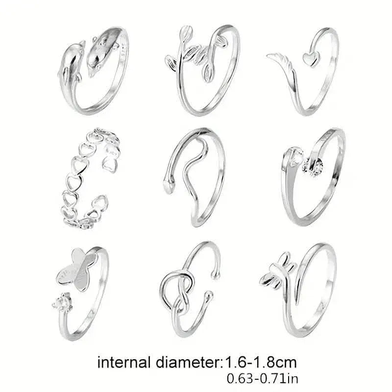9-Pieces: Adjustable Foot Ring Set - A-1 Thread Vault