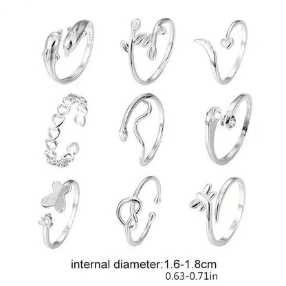 9-Pieces: Adjustable Foot Ring Set - A-1 Thread Vault