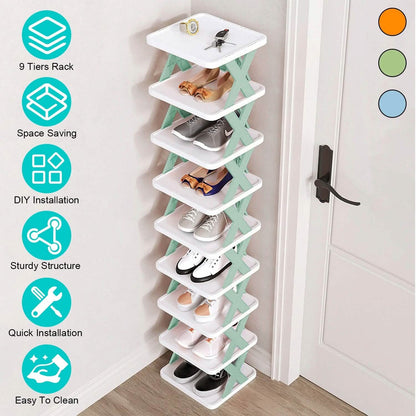 9-Tier Narrow Entryway Shoe Rack Plastic Vertical Shoe Organizer - A-1 Thread Vault