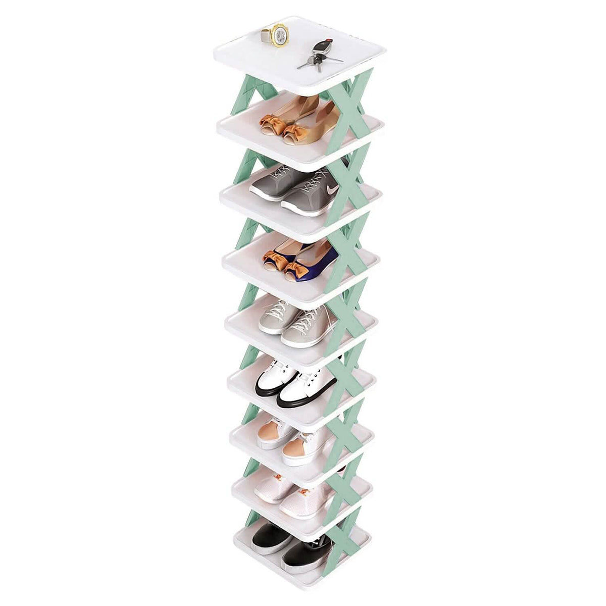 9-Tier Narrow Entryway Shoe Rack Plastic Vertical Shoe Organizer - A-1 Thread Vault
