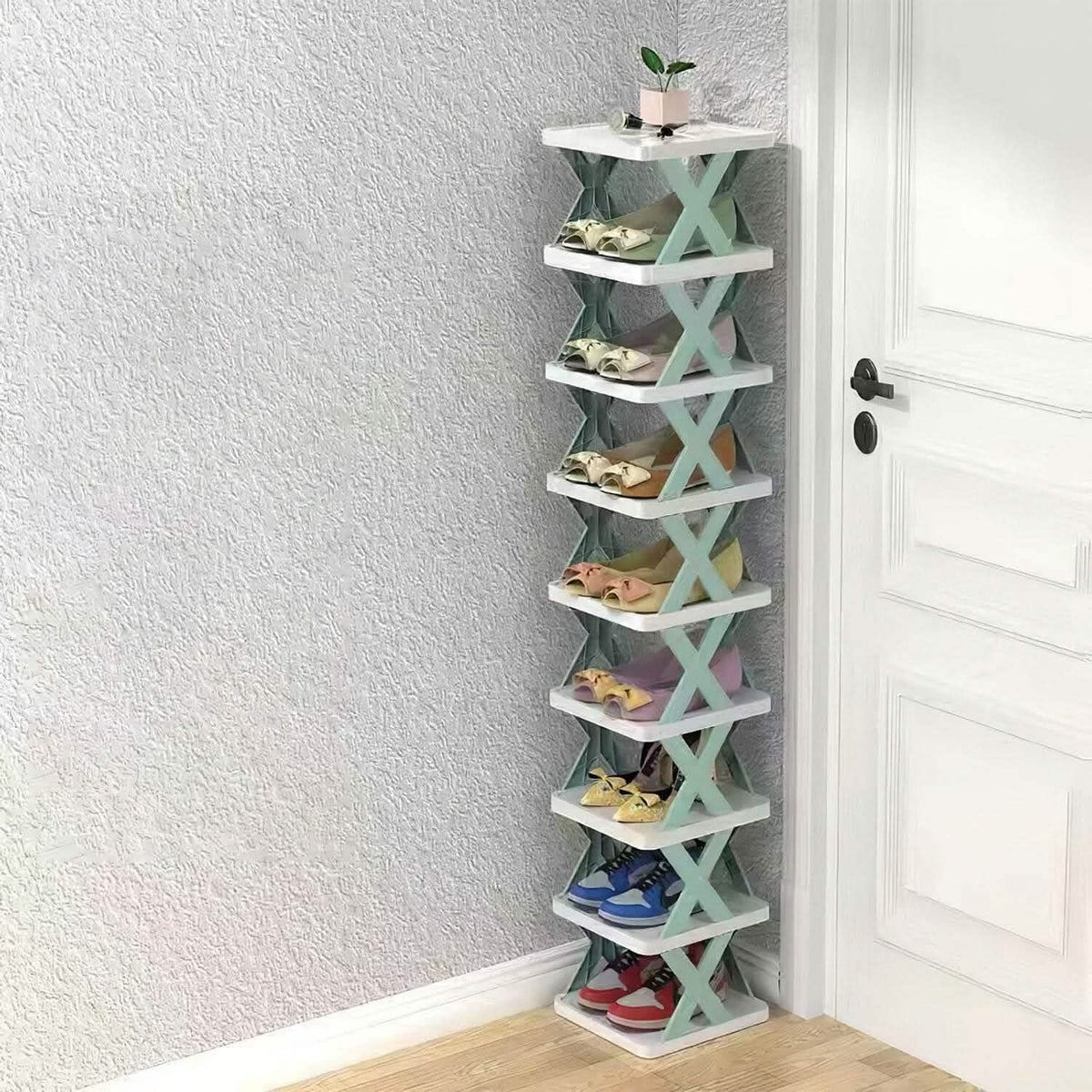 9-Tier Narrow Entryway Shoe Rack Plastic Vertical Shoe Organizer - A-1 Thread Vault