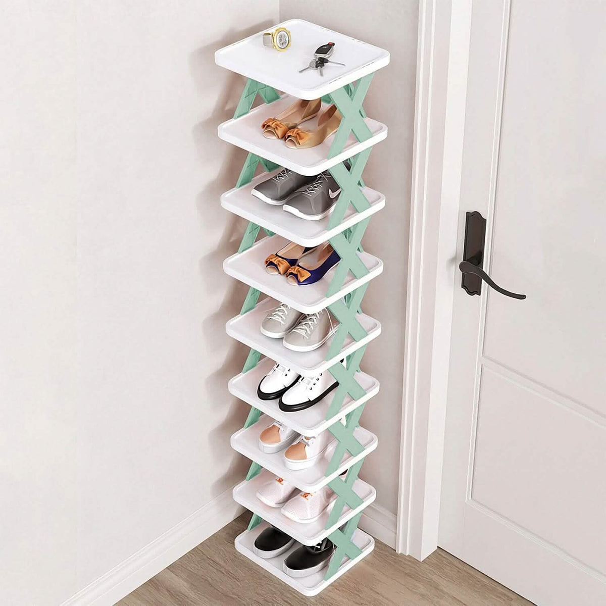 9-Tier Narrow Entryway Shoe Rack Plastic Vertical Shoe Organizer - A-1 Thread Vault