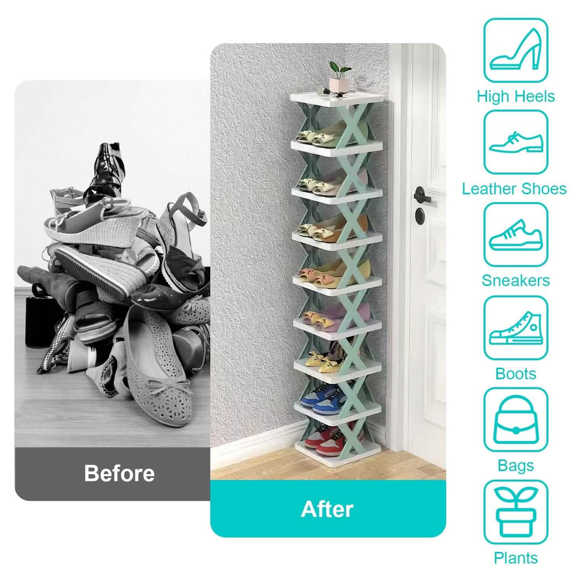 9-Tier Narrow Entryway Shoe Rack Plastic Vertical Shoe Organizer - A-1 Thread Vault