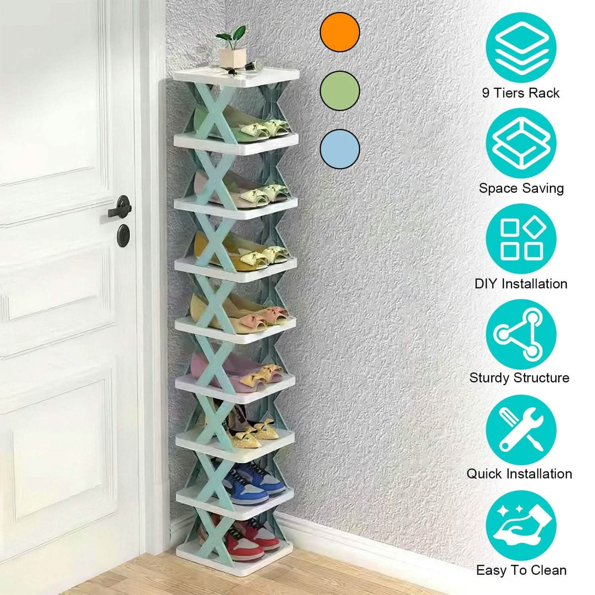 9-Tier Narrow Entryway Shoe Rack Plastic Vertical Shoe Organizer - A-1 Thread Vault