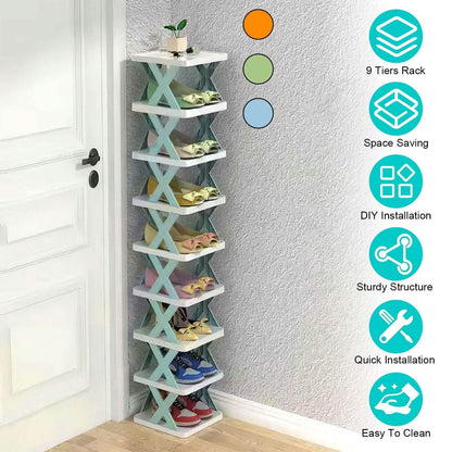 9-Tier Narrow Entryway Shoe Rack Plastic Vertical Shoe Organizer - A-1 Thread Vault