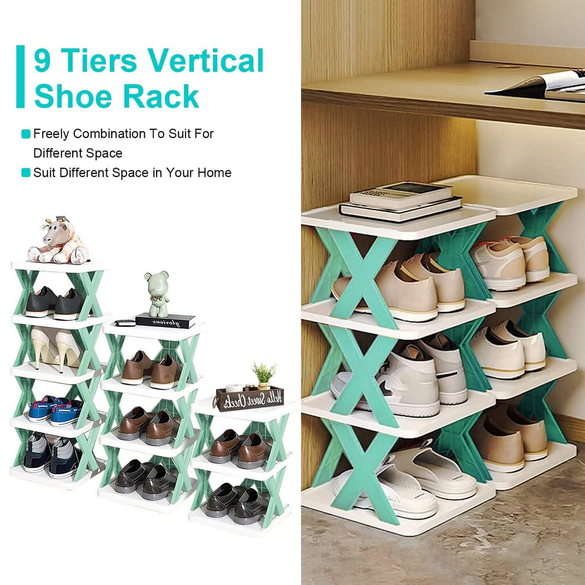 9-Tier Narrow Entryway Shoe Rack Plastic Vertical Shoe Organizer - A-1 Thread Vault