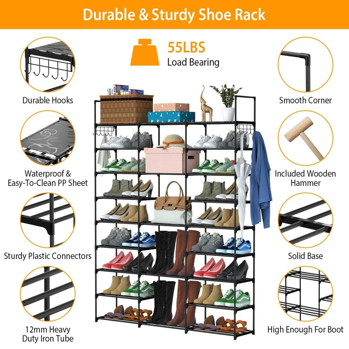 9-Tier: Shoe Rack Metal Storage - A-1 Thread Vault