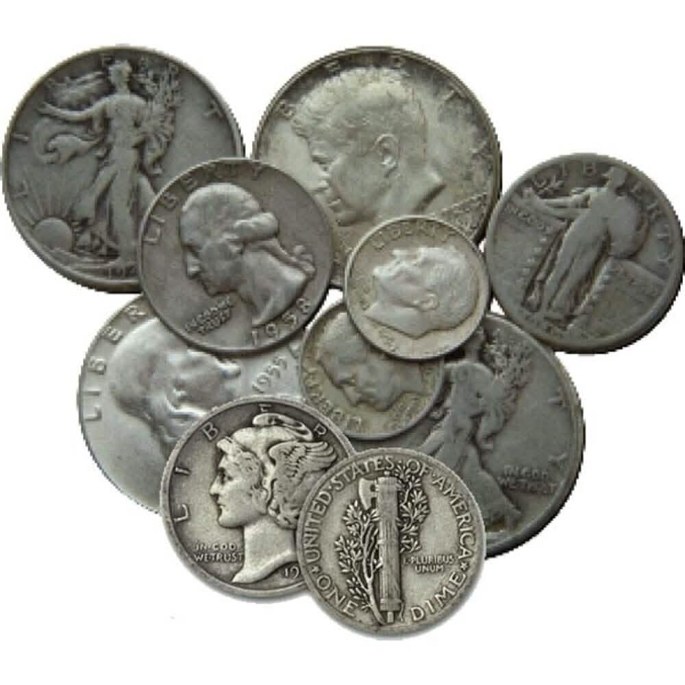 90% Junk Silver Coins $1 Face Value - Mixed Coins Average Circulated Condition - A-1 Thread Vault