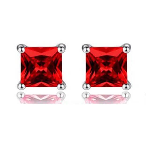 925 Ruby Square Shape Stud Earrings - A-1 Thread Vault
