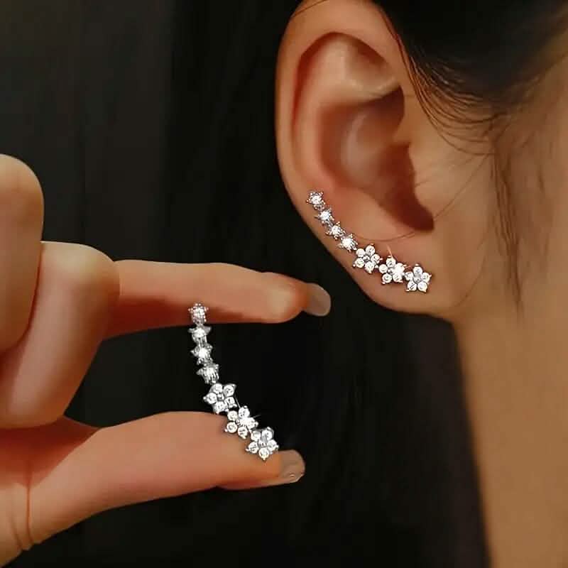 925 Silver Climber Earrings with Hypoallergenic Synthetic Cubic Zirconia - A-1 Thread Vault