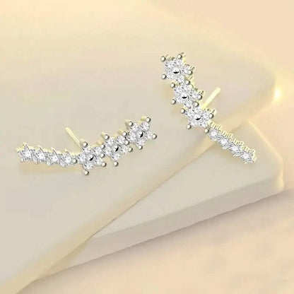 925 Silver Climber Earrings with Hypoallergenic Synthetic Cubic Zirconia - A-1 Thread Vault