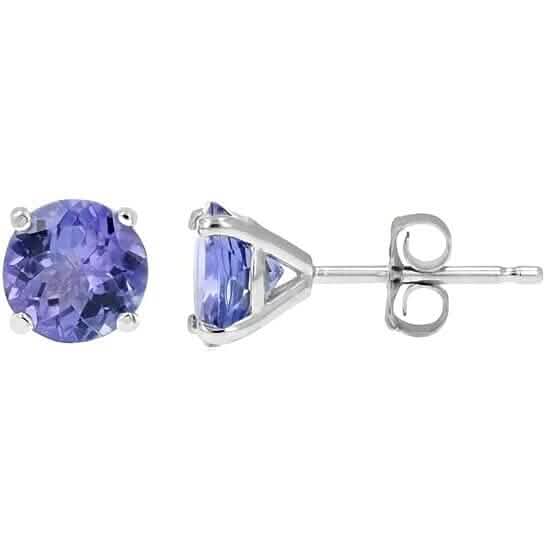 925 Solid Sterling Silver 2.00ct Genuine Tanzanite Round Stud Earrings - A-1 Thread Vault
