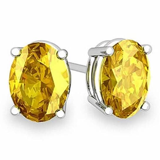 925 Sterling Silver 2.00ct Genuine Oval Yellow Sapphire Stud Earrings - A-1 Thread Vault